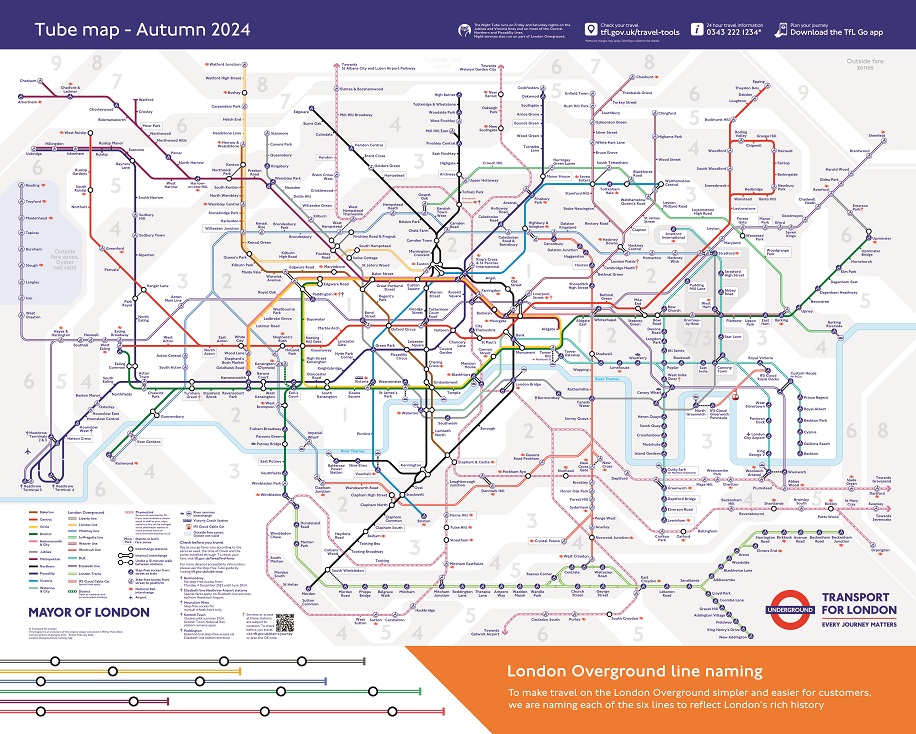 TfL Graphic LO line naming Tube map Autumn 2024